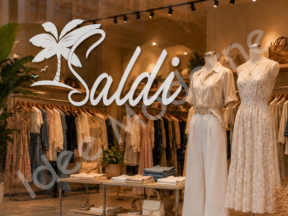 Scritte saldi adesive su vetrina negozio Varese Milano